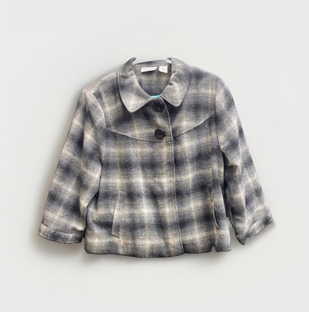 Vintage Breckenridge Petites Plaid Wide-Sleeve Swing Jacket Coat Grey Women’s L